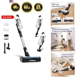 Cordless Vacuum Cleaner, Stick Vac with Tangle-Resistant Design, Up to 50 Min...