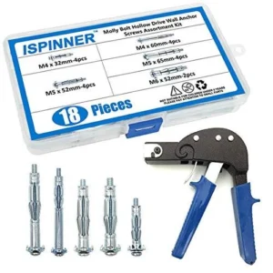 Wall Anchor Setting Tool With 18pcs Molly Bolt Hollow Drive Wall Anchor Screws
